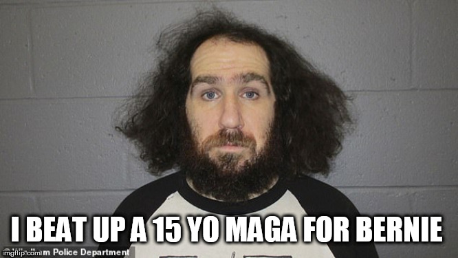 lefty | I BEAT UP A 15 YO MAGA FOR BERNIE | image tagged in lefty | made w/ Imgflip meme maker