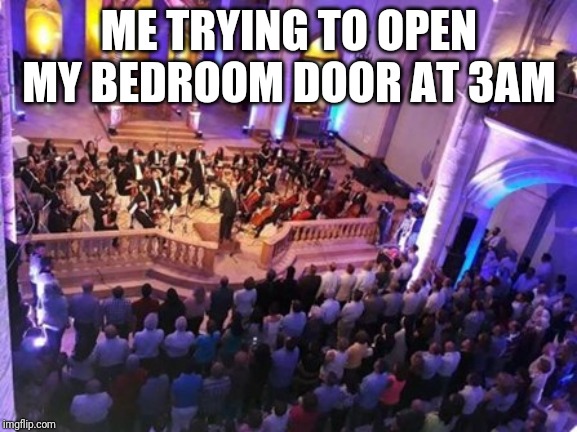Aleppo orchestra concert Summer 2017 | ME TRYING TO OPEN MY BEDROOM DOOR AT 3AM | image tagged in aleppo orchestra concert summer 2017 | made w/ Imgflip meme maker