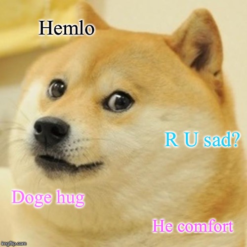 Doge Meme | Hemlo; R U sad? Doge hug; He comfort | image tagged in memes,doge | made w/ Imgflip meme maker