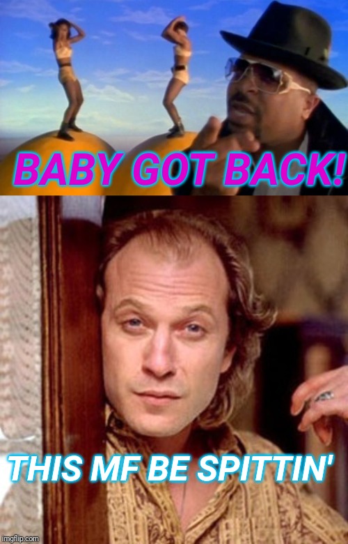 Kudos to you if you understand this lol | BABY GOT BACK! THIS MF BE SPITTIN' | image tagged in buffalo bill silence of the lambs,sir mixalot | made w/ Imgflip meme maker