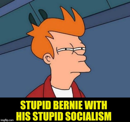 Futurama Fry Meme | STUPID BERNIE WITH HIS STUPID SOCIALISM | image tagged in memes,futurama fry | made w/ Imgflip meme maker