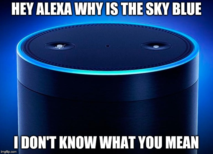 Alexa | HEY ALEXA WHY IS THE SKY BLUE; I DON'T KNOW WHAT YOU MEAN | image tagged in alexa | made w/ Imgflip meme maker