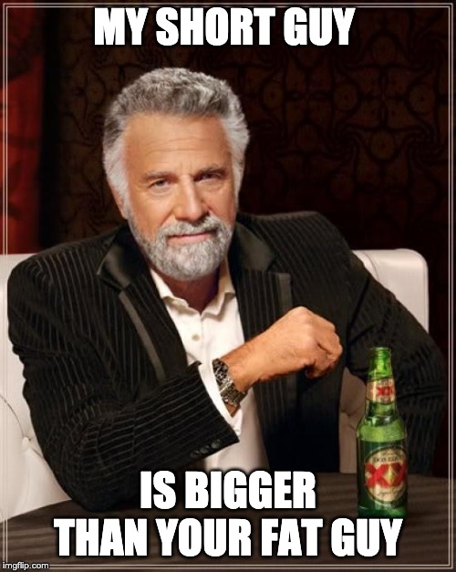 The Most Interesting Man In The World Meme | MY SHORT GUY; IS BIGGER THAN YOUR FAT GUY | image tagged in memes,the most interesting man in the world | made w/ Imgflip meme maker