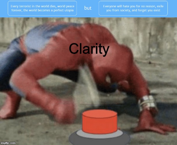 Yes,I will. | Clarity | image tagged in spiderman button | made w/ Imgflip meme maker