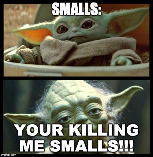 baby yoda | SMALLS:; YOUR KILLING ME SMALLS!!! | image tagged in baby yoda | made w/ Imgflip meme maker