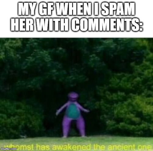 MY GF WHEN I SPAM HER WITH COMMENTS: | image tagged in blank white template,whomst has awakened the ancient one | made w/ Imgflip meme maker