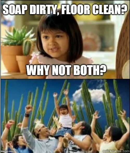 Why not both? | SOAP DIRTY, FLOOR CLEAN? WHY NOT BOTH? | image tagged in why not both | made w/ Imgflip meme maker