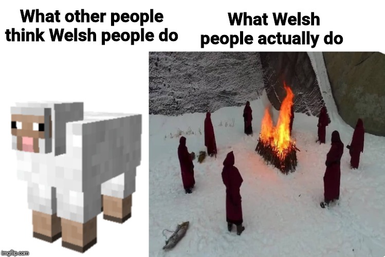 True story | What Welsh people actually do; What other people think Welsh people do | image tagged in memes,demonic,ritual,wales,so true memes | made w/ Imgflip meme maker