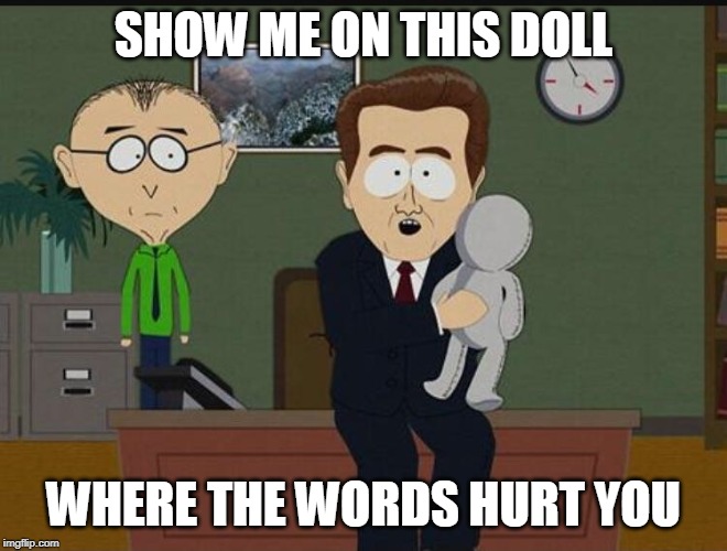 Show me where | SHOW ME ON THIS DOLL WHERE THE WORDS HURT YOU | image tagged in show me where | made w/ Imgflip meme maker