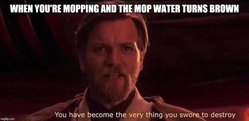 You've become the very thing you swore to destroy |  WHEN YOU'RE MOPPING AND THE MOP WATER TURNS BROWN | image tagged in you've become the very thing you swore to destroy | made w/ Imgflip meme maker