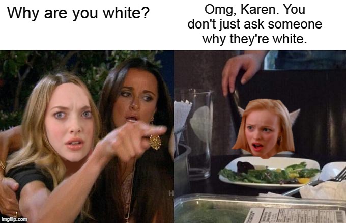 Why are you white? | Omg, Karen. You don't just ask someone why they're white. Why are you white? | image tagged in mean girls,memes | made w/ Imgflip meme maker