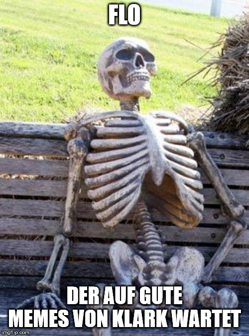 Waiting Skeleton Meme | FLO DER AUF GUTE MEMES VON KLARK WARTET | image tagged in memes,waiting skeleton | made w/ Imgflip meme maker