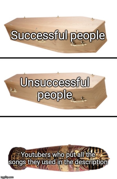 Coffin & Sarcophagus | Successful people; Unsuccessful people; Youtubers who put all the songs they used in the description | image tagged in coffin  sarcophagus | made w/ Imgflip meme maker
