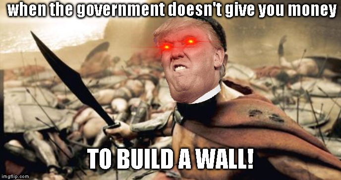 Sparta Leonidas | when the government doesn't give you money; TO BUILD A WALL! | image tagged in memes,sparta leonidas | made w/ Imgflip meme maker