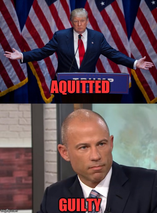 AQUITTED; GUILTY | image tagged in donald trump,michael avenatti stormy daniels | made w/ Imgflip meme maker