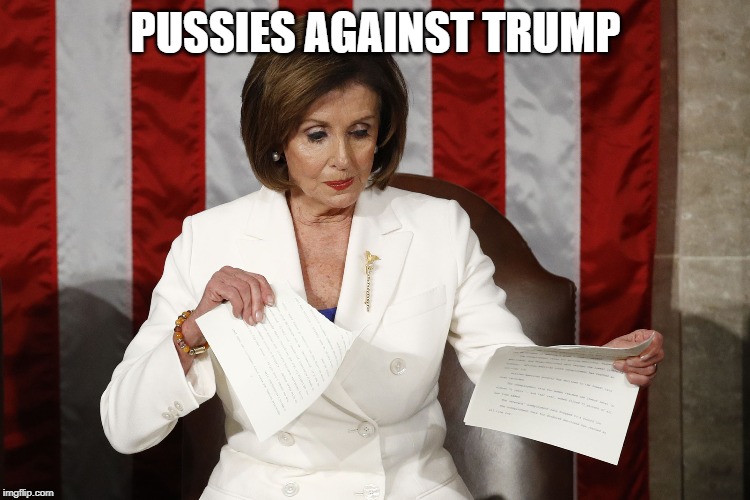 Into The Trash It Goes | PUSSIES AGAINST TRUMP | image tagged in into the trash it goes | made w/ Imgflip meme maker
