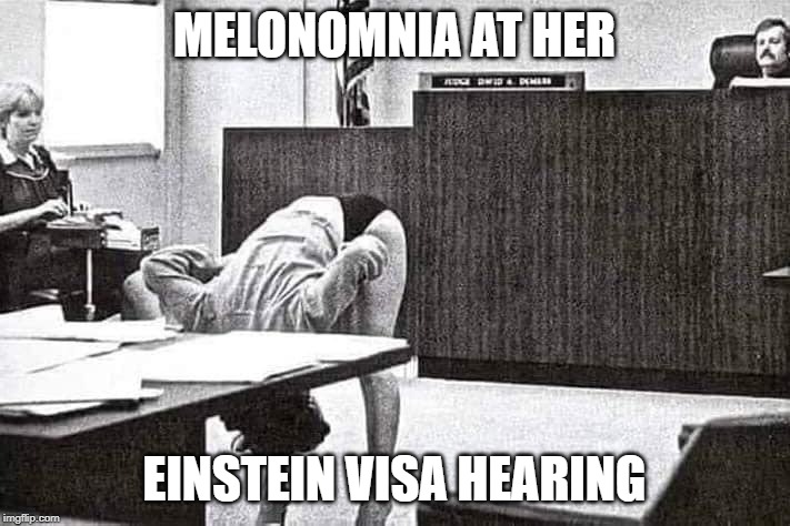 MELONOMNIA AT HER; EINSTEIN VISA HEARING | image tagged in melania trump | made w/ Imgflip meme maker
