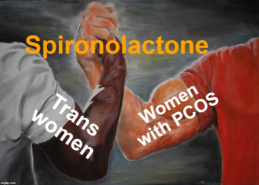 Epic Handshake | Spironolactone; Women with PCOS; Trans women | image tagged in memes,epic handshake | made w/ Imgflip meme maker