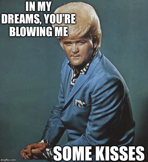 Pompadour From Hell | IN MY DREAMS, YOU’RE BLOWING ME; SOME KISSES | image tagged in pompadour from hell | made w/ Imgflip meme maker