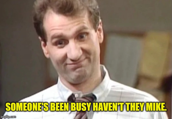 Al Bundy Yeah Right | SOMEONE'S BEEN BUSY HAVEN'T THEY MIKE. | image tagged in al bundy yeah right | made w/ Imgflip meme maker