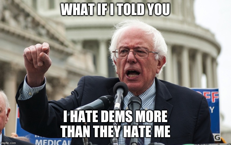 Bernie Sanders | WHAT IF I TOLD YOU I HATE DEMS MORE THAN THEY HATE ME | image tagged in bernie sanders | made w/ Imgflip meme maker