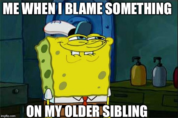 Don't You Squidward | ME WHEN I BLAME SOMETHING; ON MY OLDER SIBLING | image tagged in memes,dont you squidward | made w/ Imgflip meme maker