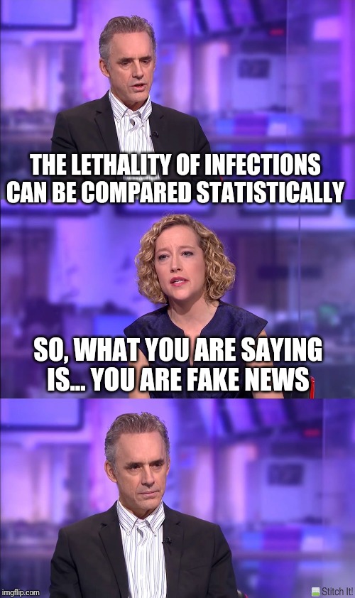 So what you’re saying | THE LETHALITY OF INFECTIONS CAN BE COMPARED STATISTICALLY; SO, WHAT YOU ARE SAYING IS... YOU ARE FAKE NEWS | image tagged in so what youre saying | made w/ Imgflip meme maker