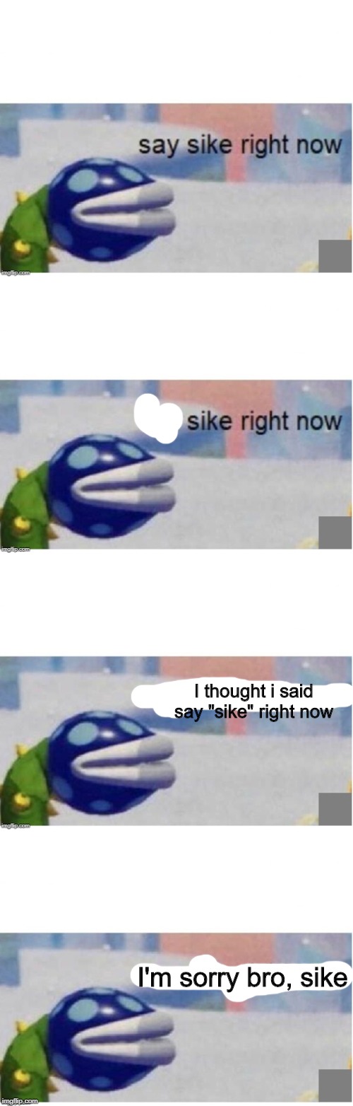 I thought i said say "sike" right now; I'm sorry bro, sike | image tagged in say sike right now | made w/ Imgflip meme maker