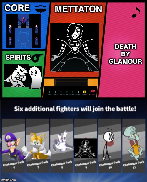 “OOOHHH YEEESSS” the newest fighter in the Meme Fighter Pass is the hottest robot in fiction: Mettaton | CORE; METTATON; DEATH BY GLAMOUR; SPIRITS | image tagged in smash ultimate dlc fighter profile | made w/ Imgflip meme maker