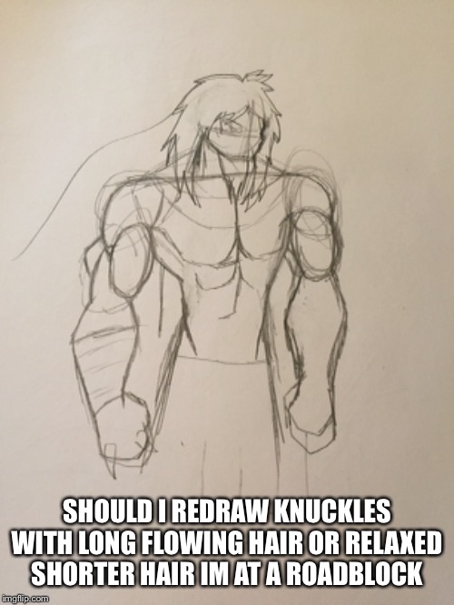 SHOULD I REDRAW KNUCKLES WITH LONG FLOWING HAIR OR RELAXED SHORTER HAIR IM AT A ROADBLOCK | made w/ Imgflip meme maker
