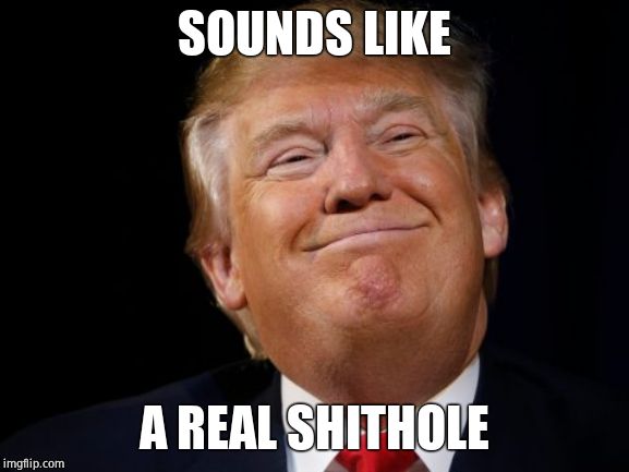 Smug Trump | SOUNDS LIKE A REAL SHITHOLE | image tagged in smug trump | made w/ Imgflip meme maker