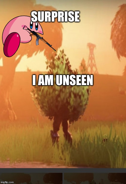 Fortnite bush | SURPRISE; I AM UNSEEN | image tagged in fortnite bush | made w/ Imgflip meme maker