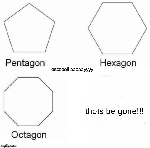 Pentagon Hexagon Octagon | esceeelllaaaaayyyy; thots be gone!!! | image tagged in memes,pentagon hexagon octagon | made w/ Imgflip meme maker