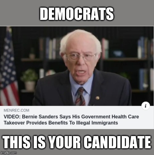 healthcare for non-citizens | DEMOCRATS; THIS IS YOUR CANDIDATE | image tagged in bernie sanders,healthcare,socialism | made w/ Imgflip meme maker