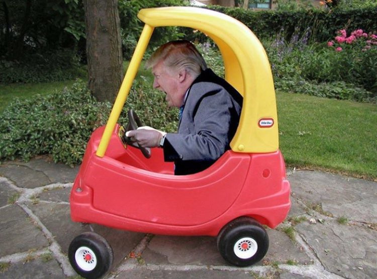 High Quality Baby Trump in his Kiddie Car - Daytona watch out! Blank Meme Template