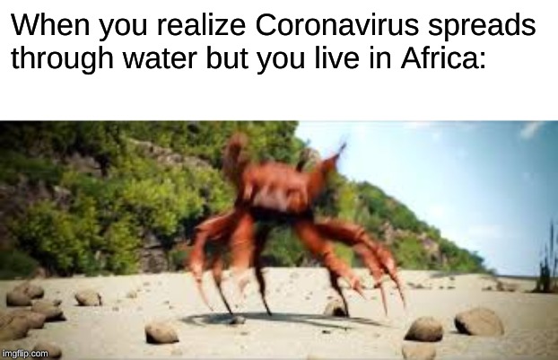 crab rave | When you realize Coronavirus spreads through water but you live in Africa: | image tagged in crab rave | made w/ Imgflip meme maker