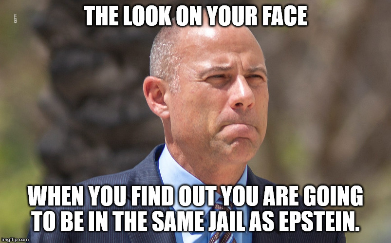 Avenatti Worried | THE LOOK ON YOUR FACE; WHEN YOU FIND OUT YOU ARE GOING TO BE IN THE SAME JAIL AS EPSTEIN. | image tagged in michael avenatti,jeffrey epstein | made w/ Imgflip meme maker