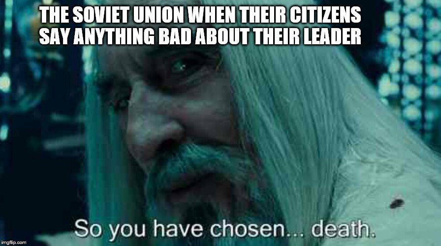 So you have chosen death | THE SOVIET UNION WHEN THEIR CITIZENS SAY ANYTHING BAD ABOUT THEIR LEADER | image tagged in so you have chosen death | made w/ Imgflip meme maker