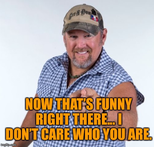Larry the Cable Guy | NOW THAT’S FUNNY RIGHT THERE... I DON’T CARE WHO YOU ARE. | image tagged in larry the cable guy | made w/ Imgflip meme maker