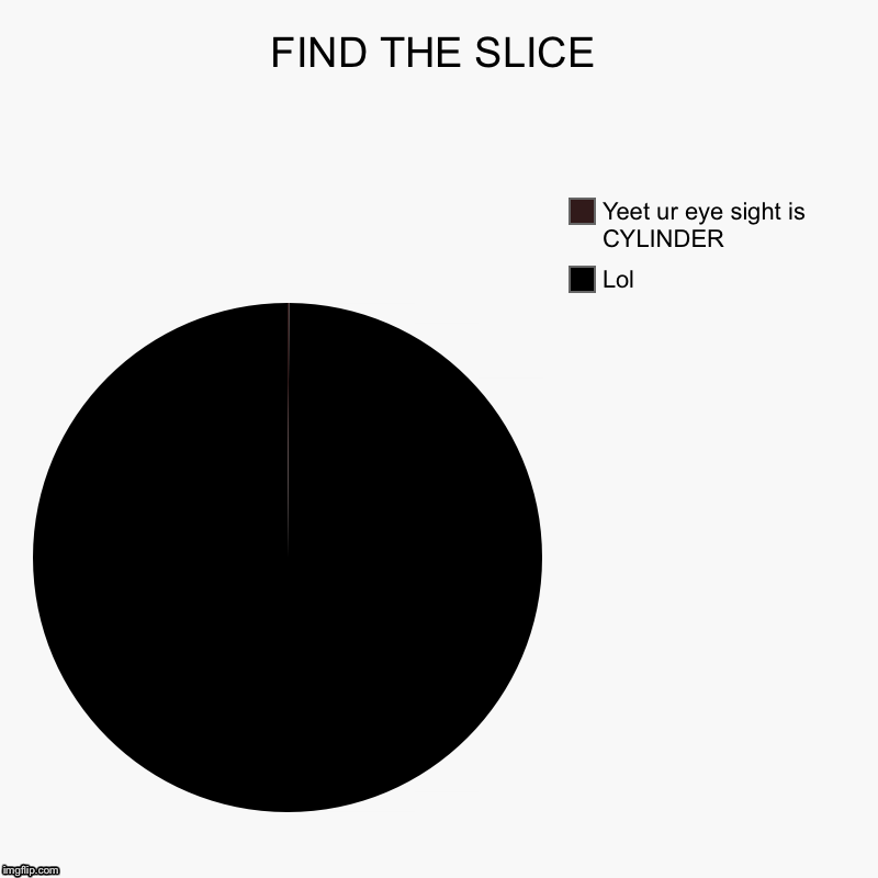FIND THE SLICE | Lol, Yeet ur eye sight is CYLINDER | image tagged in charts,pie charts | made w/ Imgflip chart maker