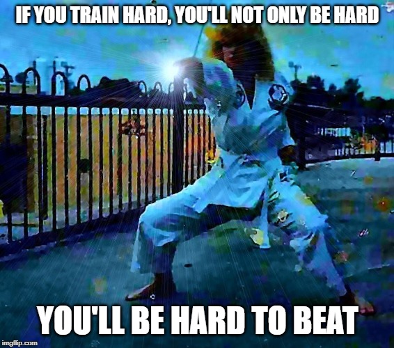 MICHELLE  ABOUT TAEKWONDO | IF YOU TRAIN HARD, YOU'LL NOT ONLY BE HARD; YOU'LL BE HARD TO BEAT | image tagged in taekwondo,practice | made w/ Imgflip meme maker