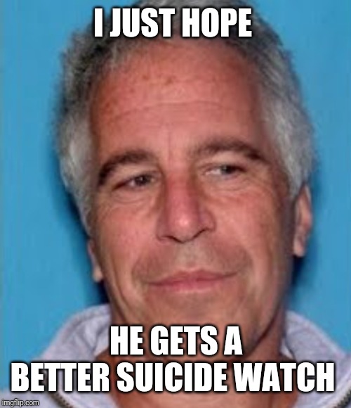Epstein mugshot | I JUST HOPE HE GETS A BETTER SUICIDE WATCH | image tagged in epstein mugshot | made w/ Imgflip meme maker