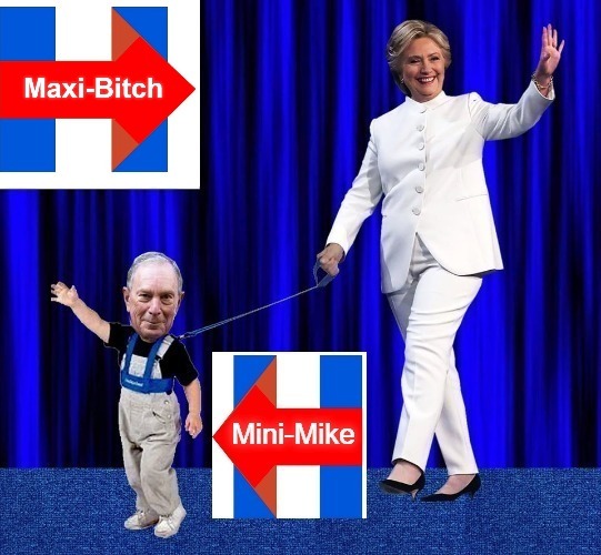 Mini-Mike and Maxi-Bitch 2020: Make America a Shithole Again | image tagged in mike bloomberg,crooked hillary,minimike,he likes it hey mikey,socialists,socialist shithole | made w/ Imgflip meme maker