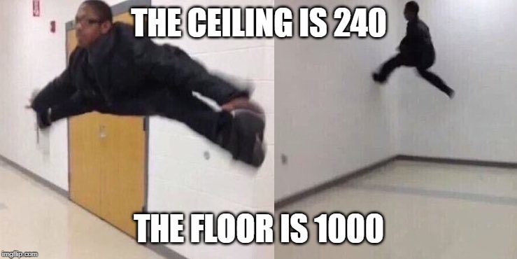 The Floor is Lava | THE CEILING IS 240; THE FLOOR IS 1000 | image tagged in the floor is lava | made w/ Imgflip meme maker