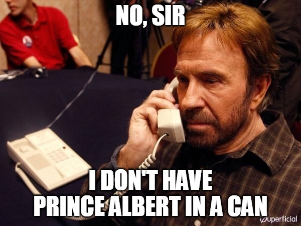 Chuck Norris Phone Meme | NO, SIR; I DON'T HAVE PRINCE ALBERT IN A CAN | image tagged in memes,chuck norris phone,chuck norris | made w/ Imgflip meme maker