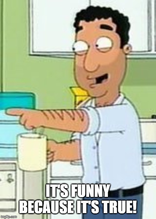 Family Guy: It's funny because... | IT'S FUNNY BECAUSE IT'S TRUE! | image tagged in family guy it's funny because | made w/ Imgflip meme maker