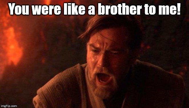 You Were The Chosen One (Star Wars) Meme | You were like a brother to me! | image tagged in memes,you were the chosen one star wars | made w/ Imgflip meme maker