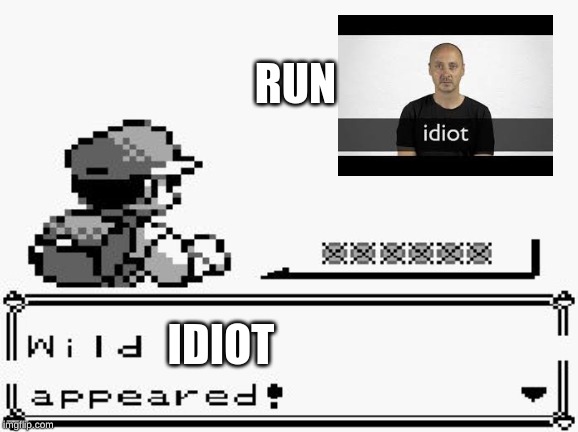 pokemon appears | RUN; IDIOT | image tagged in pokemon appears | made w/ Imgflip meme maker