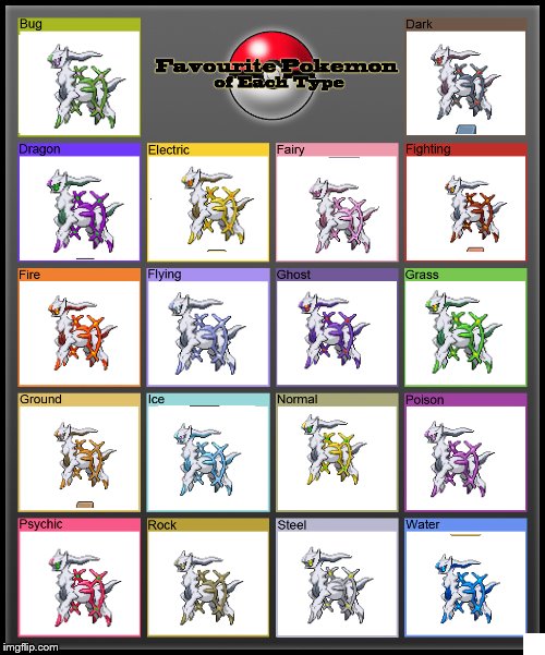 Favorite Pokemon of each type | image tagged in favorite pokemon of each type | made w/ Imgflip meme maker