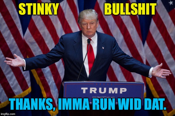 Donald Trump | STINKY                  BULLSHIT THANKS, IMMA RUN WID DAT. | image tagged in donald trump | made w/ Imgflip meme maker